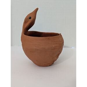 Studio Pottery Red Clay Bird Planter Bowl Signed Janka Terra Cotta Folk Art